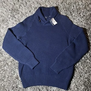 NUEVO CON ETIQUETAS J Crew Tejido Chal Cuello Pullover Pescador Suéter Azul Cesta Tejido Para Hombres S - Imagen 1 de 19