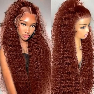Reddish Brown Lace Front Wigs Human Hair 13x6 Deep Wave Lace Front Wig 200% D... - Picture 1 of 7