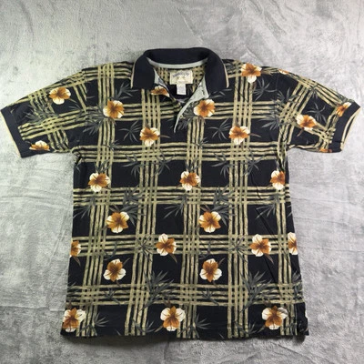 Bamboo Cay Hawaiian Shirt Mens Large Black Hibiscus Bamboo Print Short Sleeve - Image 1 of 4