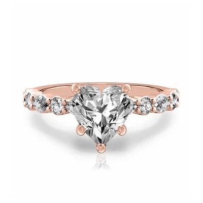 Diamond Ring For Wedding 18k Rose Gold Lab Grown Heart 1.2 Carat IGI Certified - Image 1 of 4