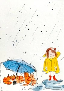 NEW! ACEO original handmade watercolor portrait little girl, baby ,cats infancy - Picture 1 of 5