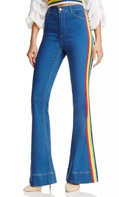 Джинсы Alice and Olivia Kayleigh Rainbow Stripe Bell Bottom Flare размер 25 ретро - Изображение 1 из 4