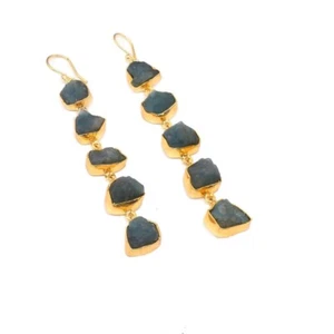 Apatite Rough Long Dangler Earrings Valentine's Day Gold Plated Jewelry 3" Z965 - Picture 1 of 5