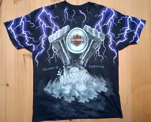 Vintage Harley Davidson Motorcycle All Over Print Thunder And Lightning Size L - Picture 1 of 11