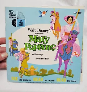 1965 Walt Disney's Story Of Mary Poppins Book with 33 1/3 RPM LLP 302 EUC - Picture 1 of 11