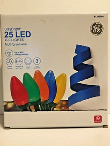 GE StayBright 25 Count Multicolor C9 LED Lights On Green Wire Indoor/Outdoor NIB - Picture 1 of 7