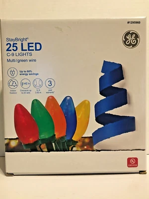 GE StayBright 25 Count Multicolor C9 LED Lights On Green Wire Indoor/Outdoor NIB - Image 1 of 4