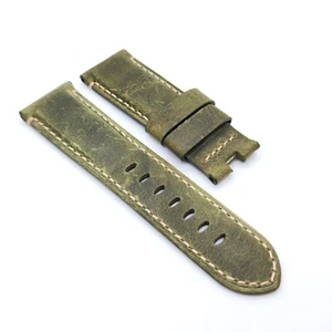 24mm Green Calf Leather Folding Deployment Clasp Band Strap For PAM PAM111 Watch - Picture 1 of 10