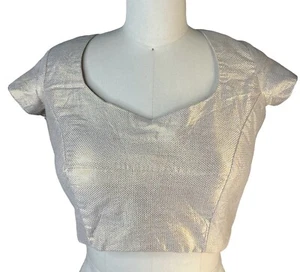 Women’s Metallic Gold Backless Cropped Short-sleeved Top Beaded Tassels - Picture 1 of 4