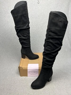 Journee Collection Womens Kaison Knee high Boots Size 6 WC Faux Suede Black - Image 1 of 4