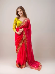 Ready-to-Wear Designer Embroidered Georgette Sarees - Picture 1 of 55