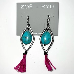 NWT Designer Zoe + SYD Turquoise & Fuchsia Tassle Drop Earrings - Picture 1 of 2