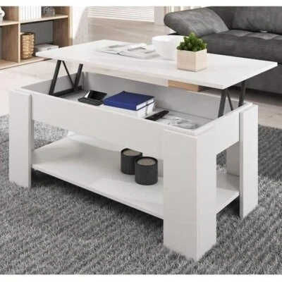 Table basse relevable-DESIGN-NEUF-BLANC-Salon- Contemporain-Rectangulaire - Photo 1/3