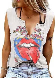 Womens Sleeveless Tank Tops Loose Fit Summer Fashion Sexy V Neck Tee Shirt Top - Picture 1 of 3