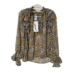 Neu mit Etikett Violet Romance hochgeschlossen gelb Blumen Bluse mit langen Ärmeln Größe 4 - Bild 1 von 6