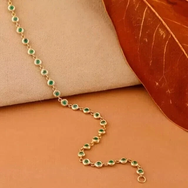 Brazalete Tenis 4Ct Corte Redondo Simulado Verde Esmeralda Acabado Oro Amarillo 14K Foto 1 de 4