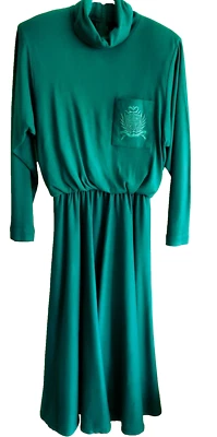 Positive Attitude Dress Teal Green Fit and Flair Classy Turtleneck Vintage Sz M - Image 1 of 4