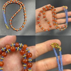 Beautiful Old Carnelian Agate Stone And Lapis Lazuli Tiny Seed Beads Necklace