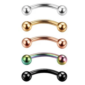 100Pcs/Lot Eyebrow/Lip Labret Piercing Rings Bar Tragus Curved Barbell 16g~1.2mm - Picture 1 of 6