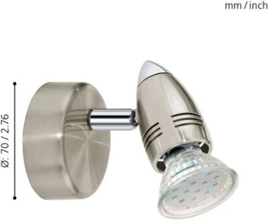 EGLO SPOT IN ACCIAIO CROMATO ACCIAIO MONTAGGIO A PARETE 1 LUCE A LED FARETTO - Foto 1 di 2