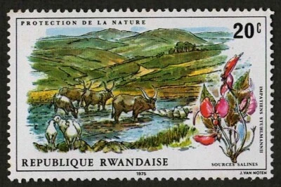 Rwanda 1975 Sc#685 - 20c Waterhole Animals Impatiens Nature Protection Stamp MHR - Image 1 of 2