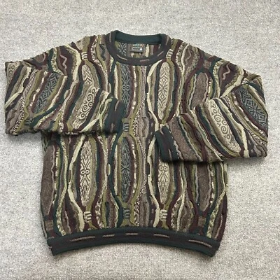 Vtg 90s Coogi 3D Chunky Knit Sweater Men's L Green Earth Tones Wool Australia - Image 1 of 4