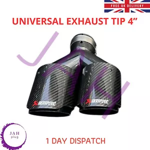 LEFT PASSENGER SIDE AKRAPOVIC EXHAUST TIPS 4" OUTLET TWIN Y PIECE GLOSS CARBON - Picture 1 of 8
