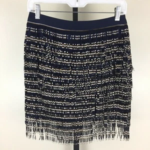 ENDLESS ROSE Navy White Orange Lined Tiered Fringe Pull On Skirt Womens sz Small - Picture 1 of 9