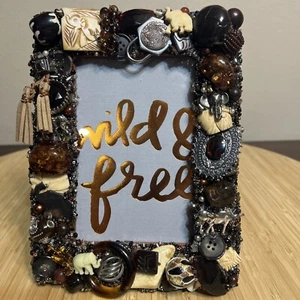 JEWELED ART DECORATED PICTURE FRAME One Of A Kind Work Of Art 3.5” x 5” Stunning - Picture 1 of 11