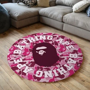 Pink Bape Round Rug, A Bathing Ape Street Fashion Brand Carpet Mat Decor - Picture 1 of 5