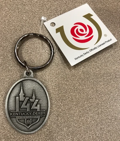 Kentucky Derby 144 Churchill Downs Silver Pewter Key Ring Keychain JUSTIFY Cover