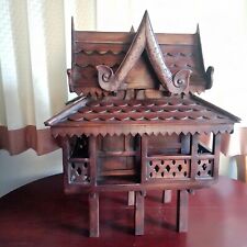Gift H 54cm Thai Spirit House Teak Wooden Buddha Collectible Temple Handcraft  