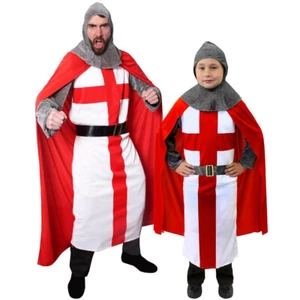 RITTERKOSTÜM ST GEORGES DAY SCHICKKLEID ENGLAND WM FUSSBALL ERWACHSENE KINDER - Bild 1 von 8