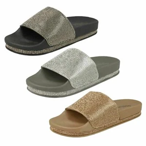 SALE Ladies F0R0141 Diamamte Slip On Summer Sliders By Savannah Collection £5.99 - Picture 1 of 9