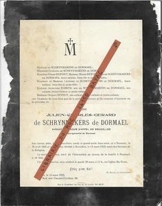 FAIRE PART DECES + Julien Charles de SCHRYNMAKERS de DORMAEL + 1923 Bruxelles - Picture 1 of 1