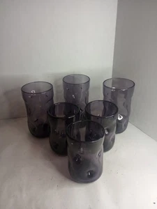 Set Of 6 Blenko Hand Blown Purple Dimple Glass Drinking Tumblers 5.5" & 4.5" - Picture 1 of 5
