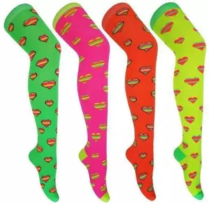 2 Pairs Girls Neon Stripe Hearts Over the Knee Socks Size 4-6 - Picture 1 of 2