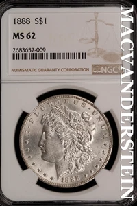 1888 Morgan Dollar - NGC MS 62 - Brilliant Uncirculated Lustrous #SLH525 - Picture 1 of 2