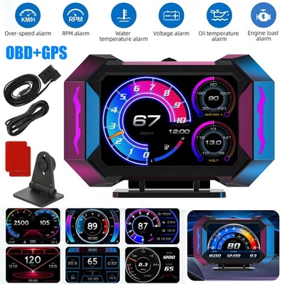 OBD2 Pantalla Medidor Coche HUD Digital Tacómetro GPS Velocímetro Pantalla Medidor RPM Foto 1 de 4