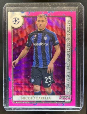 2022 Stadium Club Chrome UEFA Nicolo Barella Championship Pink Refractor #/150 - Image 1 of 2