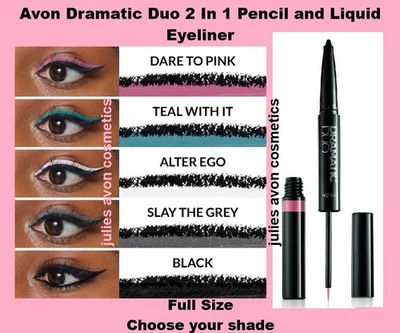 Avon Dramatic Duo 2 In 1 Pencil and Liquid Eyeliner Water-resistant ~ Choose - Image 1 of 4