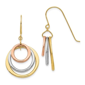 14k Tri-Color Gold 37mm Circle Dangle Shepherd Hook Earrings - Picture 1 of 4