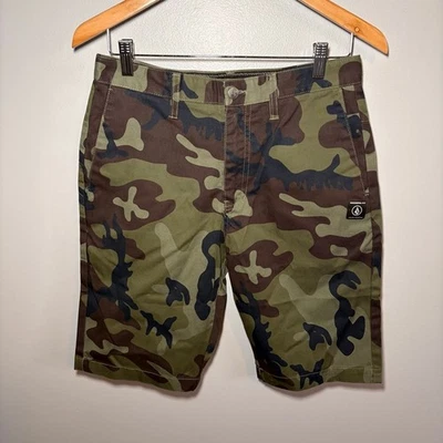 Men's Volcom Flat Front Camo Shorts Waist 28 Green Brown - Image 1 of 4