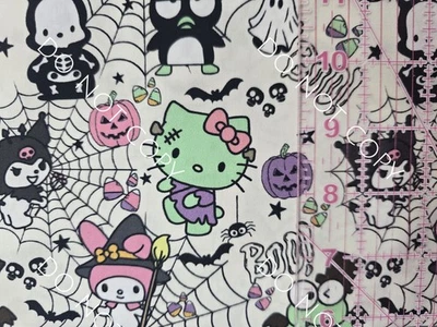 Custom 100% Cotton Woven Fabric Hello Kitty Zombie Halloween By The 1/4 Yard - Image 1 of 2