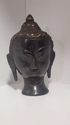 Escultura de cabeza de Buda de bronce del sudeste asiático de colección - fundición hueca, pátina Foto 1 de 4