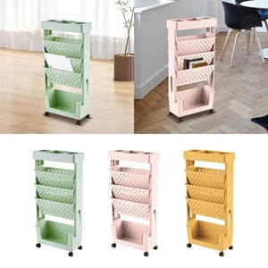Rolling Bookcase with Wheels Mobile Bookshelf Cart Organizer 5 Tiers Pen Holder - Picture 1 of 22