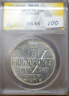 1970-AB NORWAY 25 KRONOR ANACS MS65 - Image 1 of 4