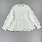 Anthropologie Pilcro Linen Blend Collarless Button Up Shirt Large White Relaxed