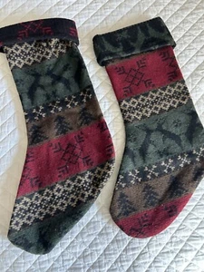 2 Woolrich Fair Isle Wool Christmas Stocking Lodge Cabincore 23” L - Picture 1 of 6