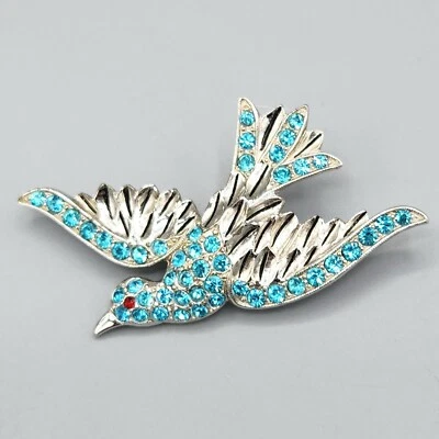 Vintage Retro Ora Signed Figural Blue Rhinestone Rhodium Plate Bird Brooch - Image 1 of 4